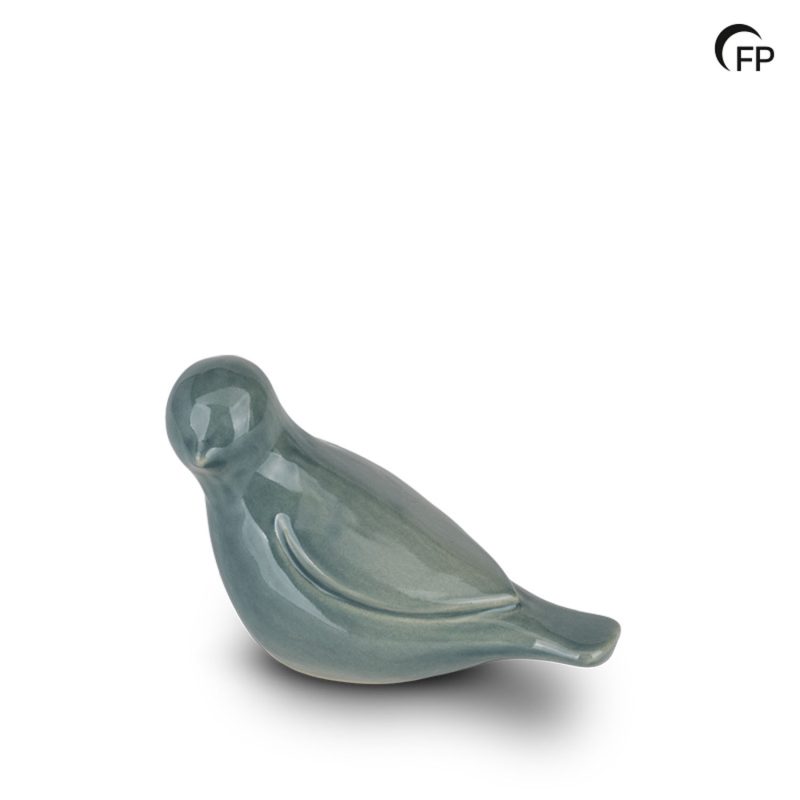 FPU 081 Keramische kunst urn keepsake Whistling Bird Turquoise