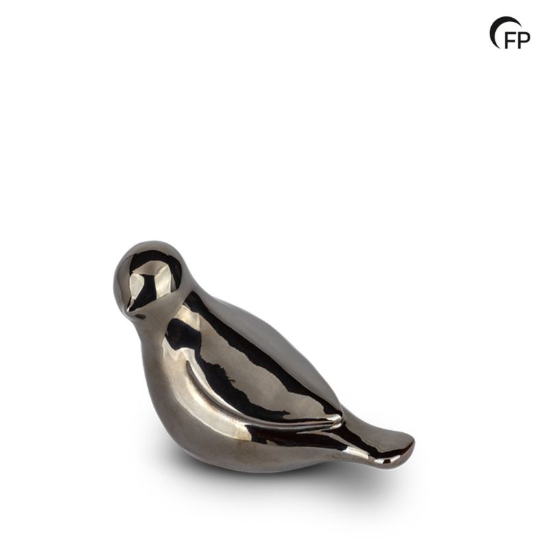 FPU 082 Keramische kunst urn keepsake Whistling Bird Zilverkleur